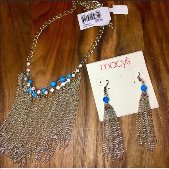 Silver & Turquoise Fringe Necklace/Earrings - Picture 9 of 10